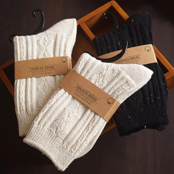 Дамски чорапи за екипажа случайни дебели топли плетени памук удобни дишащи зимни ботуши чорапи за момичета 3 пакет