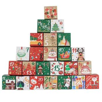 2022 Коледна хартиена кутия 24pcs карикатура бонбони кутия чанта Navidad Нова година Коледна декорация на дома