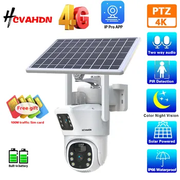 4G Sim слънчева безжична камера 8MP 4K външна видео камера с ниска мощност Цветна нощна визия 2 Way Audio CCTV IP Camara със слънчев панел