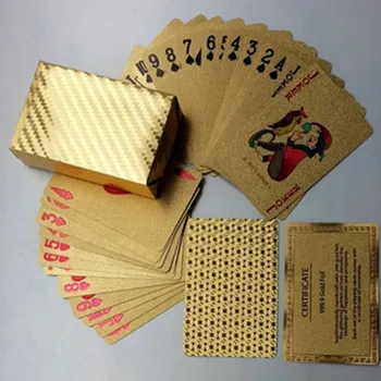 Златни карти за игра Водоустойчива трайна употреба Златно пластмасово фолио Покер Игра на магически карти Най-добър подарък хазарт игри на маса