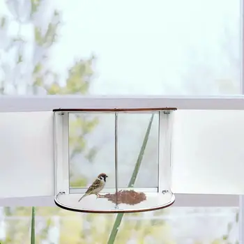 Window Insert Bird Feeder Outdoor Birdhouse Easy to Clean Insert Indoor Secure Lid Bird Feeder for Interior Window Clear