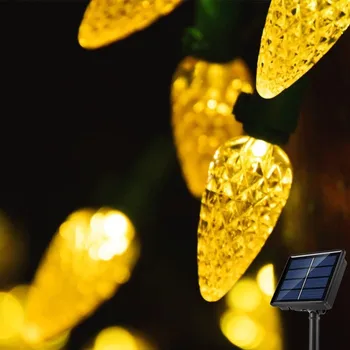  Външни градински светлини Слънчева Коледа Ягода C6 LED фея 16.5ft / 5m 50leds за сватбено тържество Коледно дърво Paito декорация