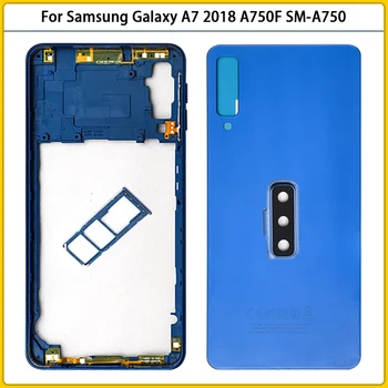 Нов за Samsung Galaxy A7 2018 A750 A750F SM-A750 батерия заден капак A750 задна врата стъклен панел корпус случай камера обектив замяна