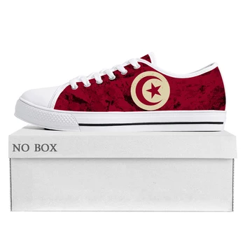 Тунизийското знаме ниско Топ висококачествени маратонки мъжки женски тийнейджър платно маратонки Тунис Prode случайни двойка обувки по поръчка обувка
