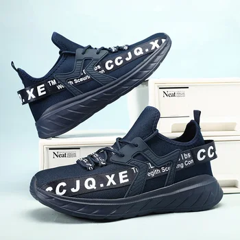 Гореща продажба Новопристигнали Сини ежедневни маратонки за мъже Неплъзгащи се дишащи мъжки обувки за бягане ниско изрязани дантелени обувки на платформа