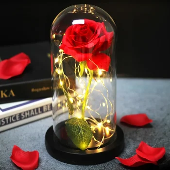 Изкуствен вечен звяр красота роза вечен цвете любовник купол LED Коледа майка рожден ден Свети Валентин подарък.