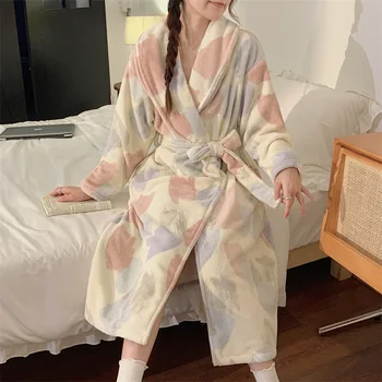 Coral Fleece Nightgown Robe Дамски Есен Зимни Нощници Удебелени Дълги Халат Спално облекло Фланела Нощница Домашни дрехи