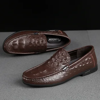 Естествена кожа мъжки мокасини приплъзване на ежедневни обувки за мъж мокасини плюс размер рокля обувки