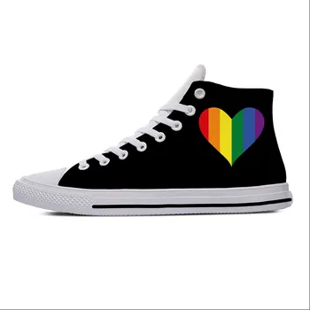Hot Rainbow Heart ЛГБТ гордост Гейове Лесбийки Готини Забавни ежедневни обувки Високи Топ Леки дишащи мъже Дамски маратонки Спортни обувки