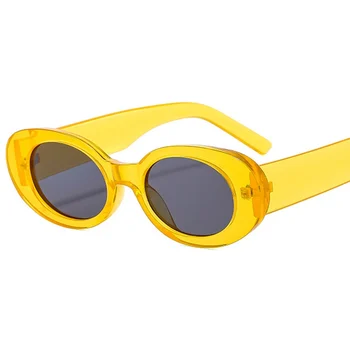 Нови овални слънчеви очила жени мода бонбони цвят нюанси UV400 открит анти UV мъже слънчеви очила пътуване тенденция жълти очила