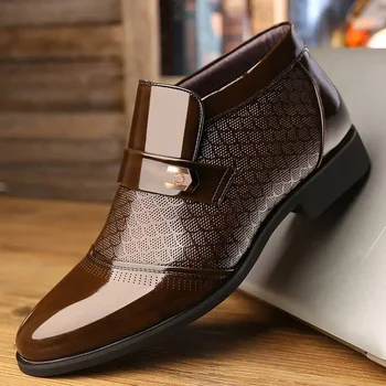 Нов мъжки бизнес високи памучни обувки без хлъзгане плюс руно вълна топли мъжки кожени ботуши кожени обувки zapatillas de deporte