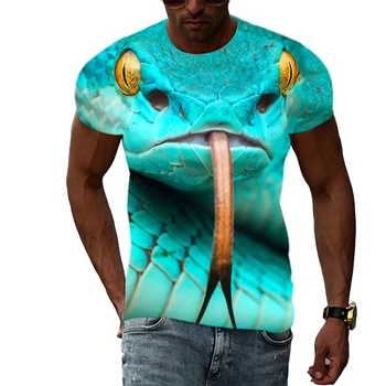 3D отпечатани животински змия модел тениска за мъжки летни къси ръкави случайни мода кръг врата топ тениска облекло 2023