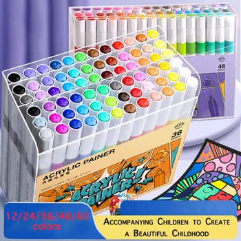 Акрилна маркерна писалка за деца непрозрачна водоустойчива 60 цветна графити писалка за ученици от началното училище мека глава нетоксична миеща се