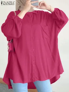 ZANZEA реколта твърди мюсюлманска блуза жена прилеп ръкав ревера врата риза елегантен Турция хиджаб туника върховете случайни парти Chemise 2023