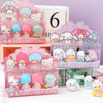 12 / 20pcs Sanrio сладък ластик Kawaii Hello Kitty Разглобяема кутия за подаръци Гума Студентски празници Награди Малки подаръци на едро