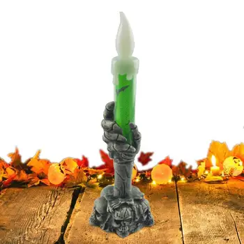 Хелоуин Светлини за свещи Led светлини Ghost Holding Candle Flameless Lighted Lamp Party Props Desk Decor Battery Operated Spooky