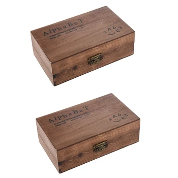 пакет от 140Pcs гумени печати комплект реколта дървена кутия случай азбука писма номер занаят (не мастило тампон включени)