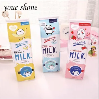 1PCS Сладък карикатура мляко молив чанта Корея голям капацитет молив случай кутии