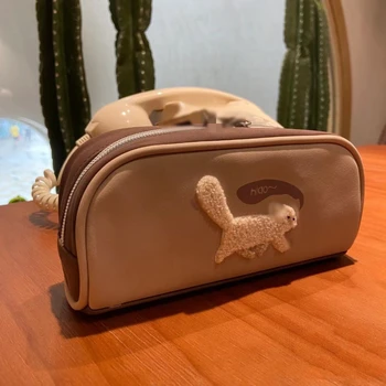 【Cat】Оригинална ръчно изработена чанта за писалка Чанта за съхранение на хранителни стоки в наличност Сладък молив случай канцеларски материали Училища и офиси