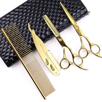 Професионални фризьорски ножици за подстригване 5.5 инчов бръснарски магазин Фризьорски режещи инструменти за изтъняване Висококачествен салонен комплект