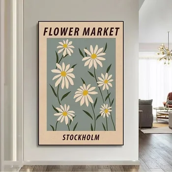 Абстрактен плакат за пазара на цветя Висококачествено отпечатано изображение Ретро стена Арт Платно Живопис Изложба Декоративна стенопис