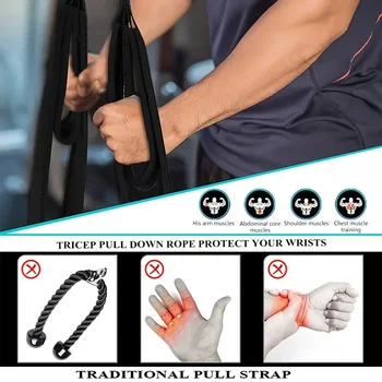 Сила бицепс обратно трицепс фитнес кабел въже ръка каишка привързаност фитнес тренировка надолу спорт дръпнете мускулна дръжка