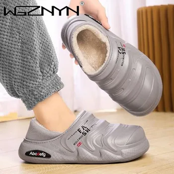 Нови зимни памучни чехли Мъжки жени Изключително дебели кадифени термични чехли Водоустойчиви неплъзгащи се памучни чехли Baotou дишащи