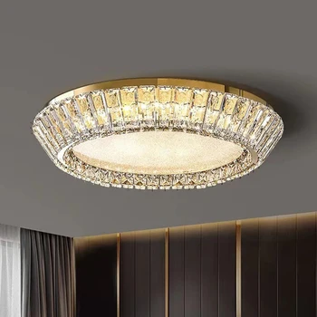 Nordic Crystal таван светлина злато кръг LED таван лампа стъкло многоцветен неръждаема осветително тяло за трапезария хол