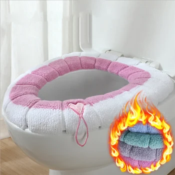 Зимна топла тоалетна седалка Cover Closestool Mat Миещи се аксесоари за баня Акрилни чист цвят Мека О-образна подложка за биде Cover 30cm