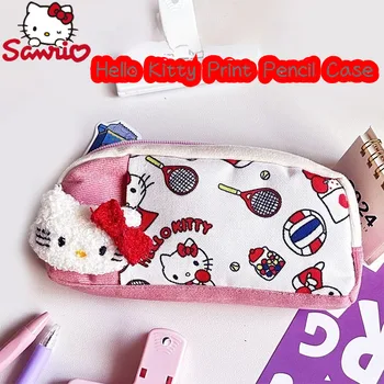 Sanrio Hello Kitty печат писалка чанта голямо пространство карикатура писалка чанта отпечатани студент канцеларски материали високо ниво ниво писалка чанта брошка
