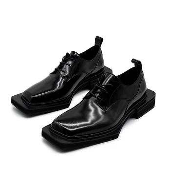 Луксозен дизайн Мъжки ежедневни кожени обувки от висок клас улица Lace-Up Derby обувки от естествена кожа Zapatos Hombre маратонки 2A