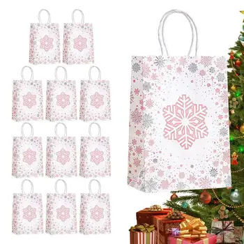 12pcs Коледни чанти с поразителни модели на снежинки Коледно парти консумативи Складиране на пълнеж торбички с дръжка пазарска чанта