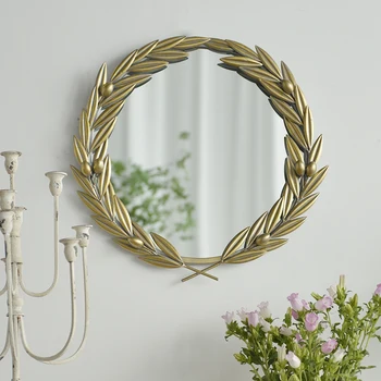 Селски стил златно желязо изкуство ретро маслинова клонка стена огледало декоративно огледало грим превръзка огледало