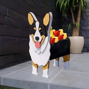 Уникален контейнер за растения Открит саксия за растения Очарователни куче форма саксия за открит градински декор Универсален държач за растения за куче