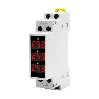 Din Rail Mount Meter Tester AC80V-500V Трифазен мини модулен волтметър Gauge Digital Display Detector-