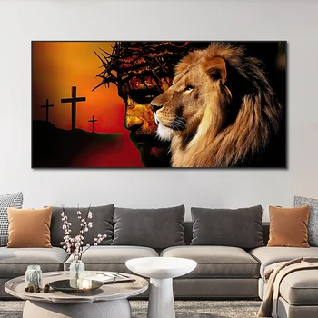 Абстрактно Wild Lion платно живопис с Исус Nordic животински плакати и отпечатъци стена изкуство картина за декорация на дома