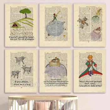 Класически Малкият принц Плакат на книгата Детска стая Речник на принца Цитати Ретро изкуство платно живопис детска стая декор без рамки