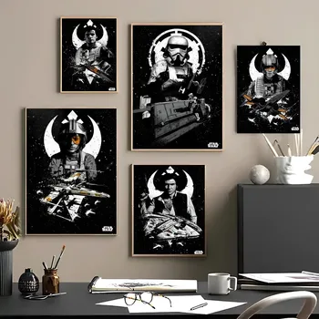 1PC Disney Modern Black and White Home Wall Art Poster Star Wars Characters Aesthetic Movie Living Room Bar Wall Sticker Decor