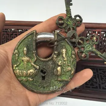 Остарял чист меден ключалка слон Буда катинарът и два ключа могат да използват