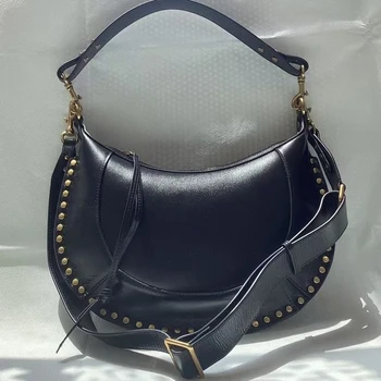 кафяви или черни жени телешка седловина чанта нит декорация регулируема презрамка мода дами рамо чанта цип чанта чанта