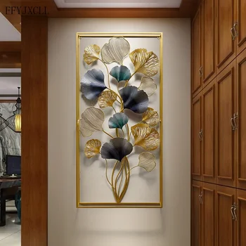 Нов китайски стил желязо висулка стена декор хол фон стена веранда метален домашен декор творчески гинко листа стена висящи