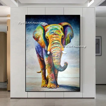Nordic Art Painting Animal Multicolor Graffiti Elephant Handmade Canvas Oil Painting Posters Living Room Wall Decoration Gift