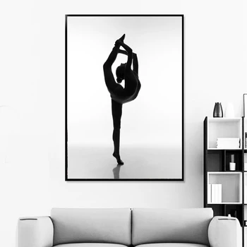 черен минимализъм платно живопис печат модулни стена изкуство картини гимнастика балет момиче плакат хол декорация на дома