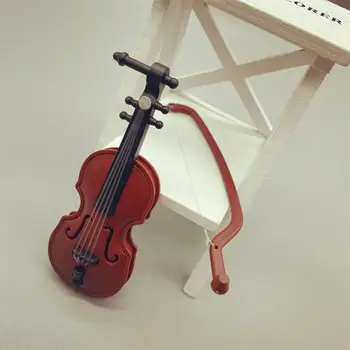 Модел на цигулка Малък добре изглеждащ елегантен и удобен лесен за съхранение симулация цигулка статуя декорация цигулка декорации кафяв