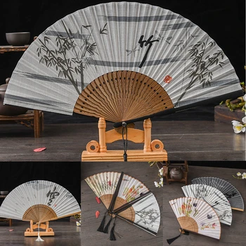 1pcs китайски стил сгъваем ръчен занаятчийски вентилатор бамбукова коприна сгъваем вентилатор традиционен занаятчийски сватбен благосклонник фен