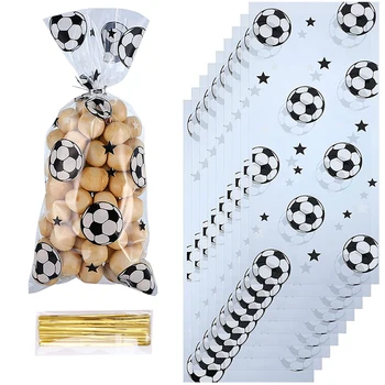 30/50Pcs Футболни подаръчни торбички Лечение на бонбони чанти Бисквитка чанта за момче футбол тема рожден ден парти декор доставки чанти за подарък за гости