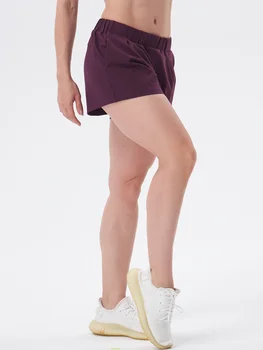Висока талия ежедневни шорти за жени плътен цвят широки крака еластични спортни шорти бягане джогъри хлабав тренировка шорти 2 джоба