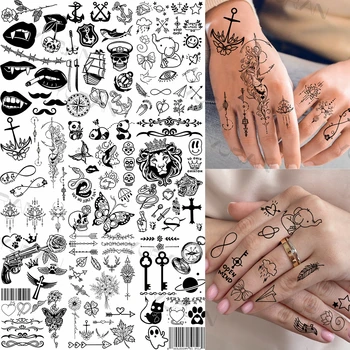 Хена котва цвете временни татуировки за жени възрастни фалшиви мандала слон безкрайно татуировка стикер реалистични пръст малки татуировки
