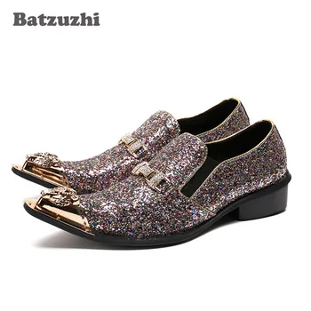 Batzuzhi Италия Чисто нов ръчно изработен блестящ блясък мъжки сватбени обувки мода Oxfords луксозно парти мъжки обувки мъжки апартаменти размер US12