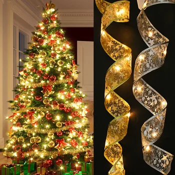 1/2/5M Коледна украса LED панделка Приказни светлини Коледно дърво орнаменти Подаръчни опаковки Начало Коледа Навидад 2023 Нова година